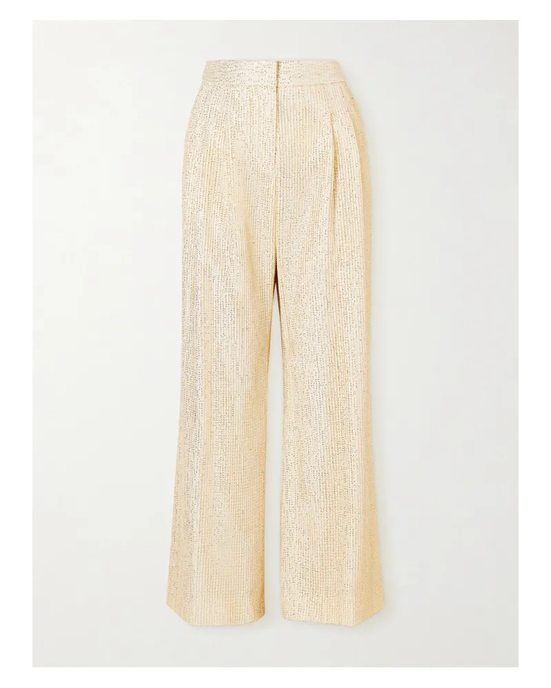 TWP Sequined Fishnet Wide-leg Pants - Ivory Ivory