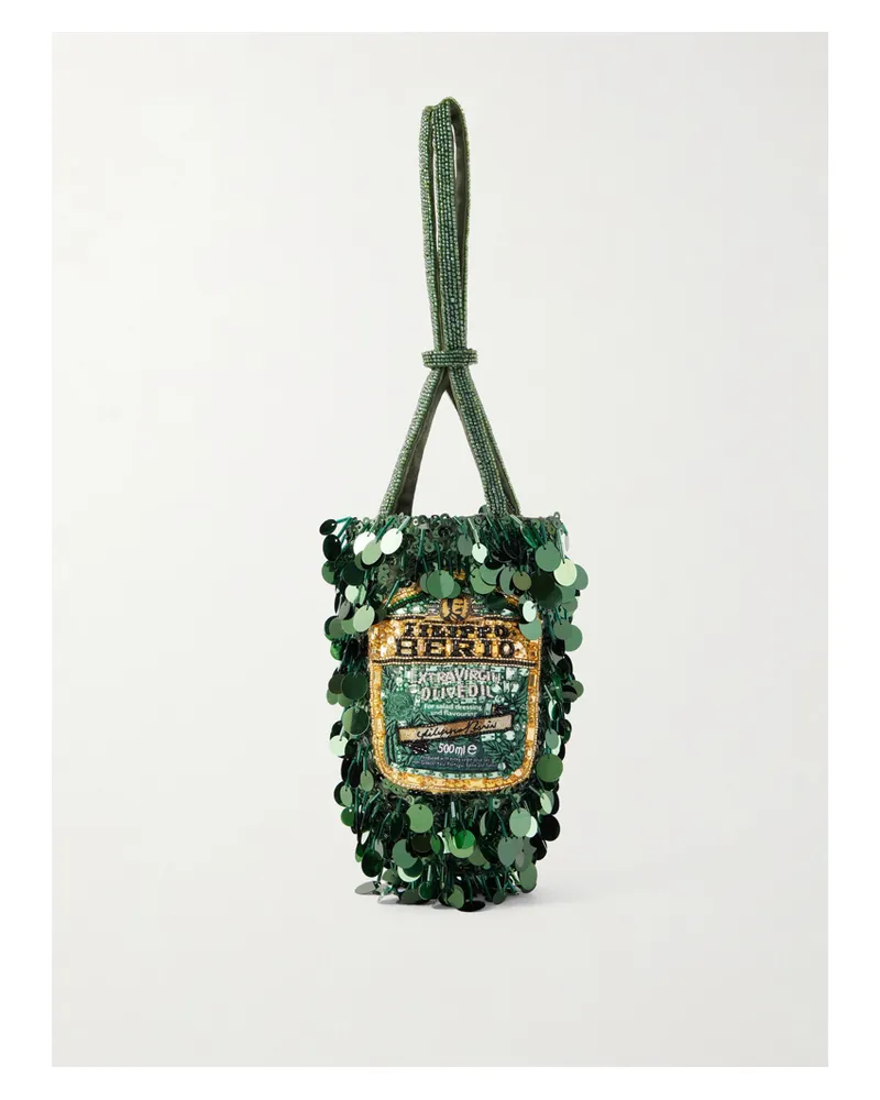Anya Hindmarch Filippo Berio Mini Embellished Satin Bucket Bag - Green Green