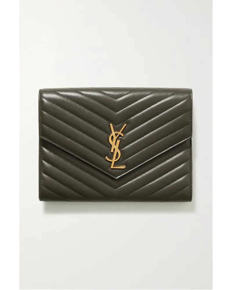 Saint Laurent Cassandre Clutch aus Matelassé-leder Grün