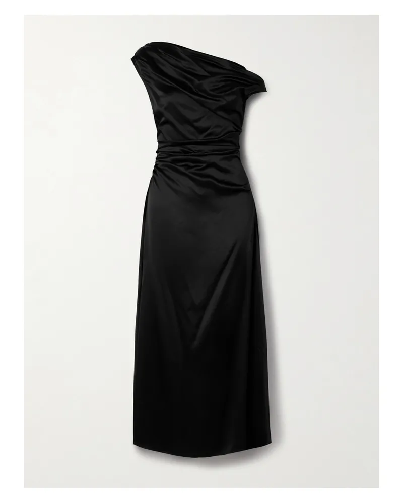 STAUD Phare Midikleid Aus Einer Seidenmischung Mit Falten - Schwarz Schwarz