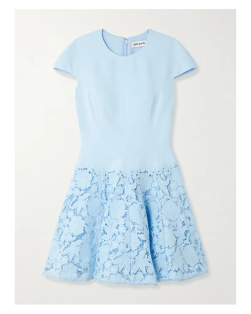 Self-Portrait Crepe And Guipure Lace Mini Dress - Blue Blue