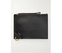 Embellished Textured-leather Pouch - Black