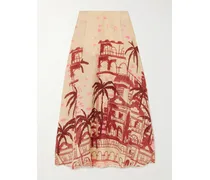 Steps Of Joy Printed Linen Midi Skirt - Ecru