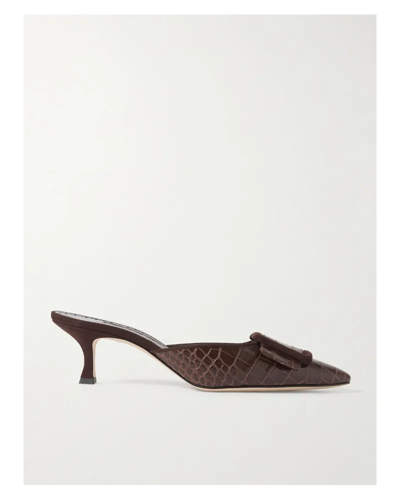 Manolo Blahnik Maysalebi 50 Mules Aus Leder Mit Krokodileffekt Und Velourslederbesätzen - Braun Braun
