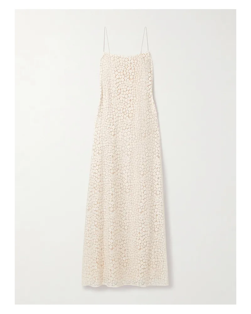 STAUD Delfina Maxikleid Aus Guipure-spitze Aus Einer Biobaumwollmischung - Elfenbein Elfenbein