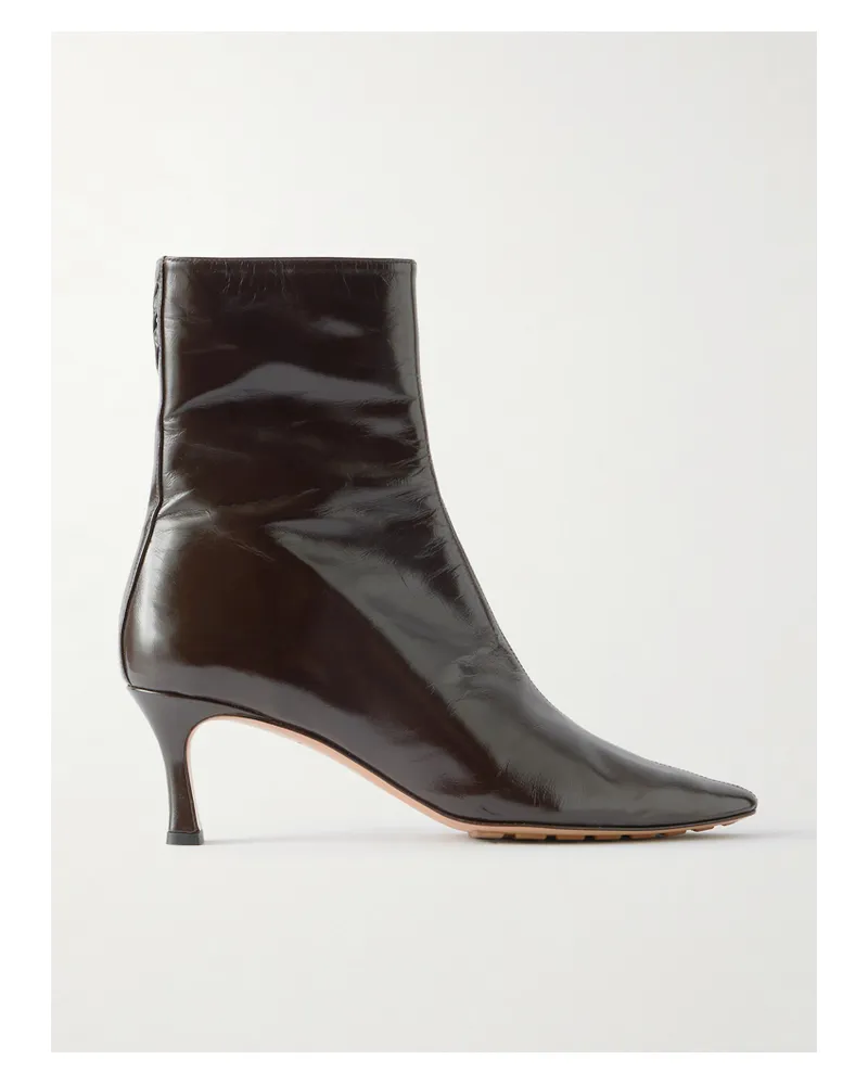 Bottega Veneta Sofia Glossed-leather Ankle Boots - Brown Brown