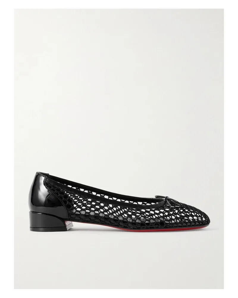 Christian Louboutin Sweetie Jane 20 Flache Schuhe Aus Netzmaterial Mit Glanzlederbesätzen - Schwarz Schwarz