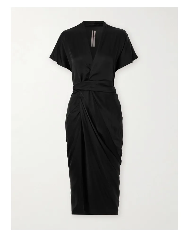 Rick Owens Midi-wickelkleid aus Satin Schwarz