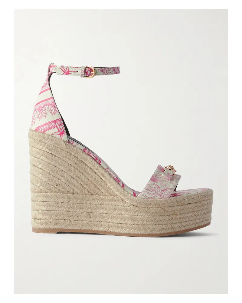 Versace Espadrille-wedges Aus Bedrucktem Leder Mit Verzierung - Pink Pink
