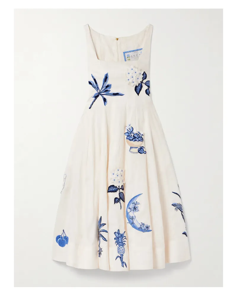 AGUA BENDITA Frontera Midikleid Aus Leinen Mit Applikationen - Creme Creme