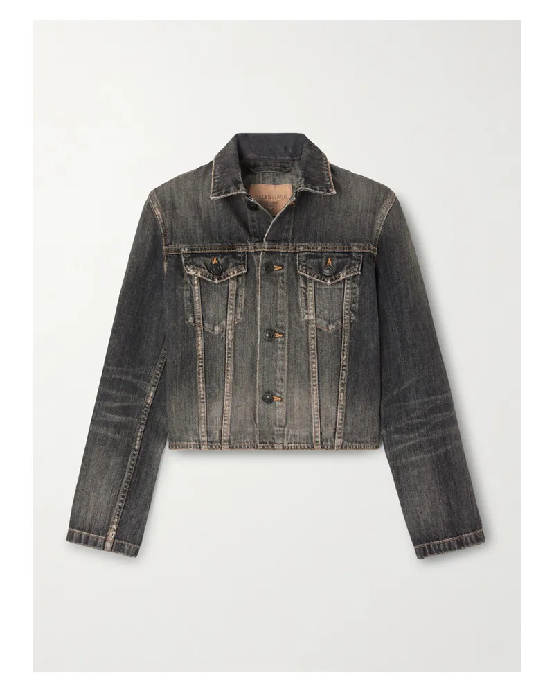 Balenciaga Lace-up Satin-trimmed Denim Jacket - Gray Gray