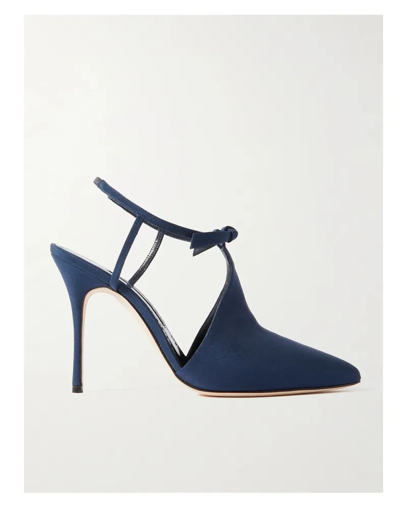 Manolo Blahnik Horna 105 Slingback-pumps Aus Crêpe De Chine Aus Seide Mit Verzierung - Blau Blau