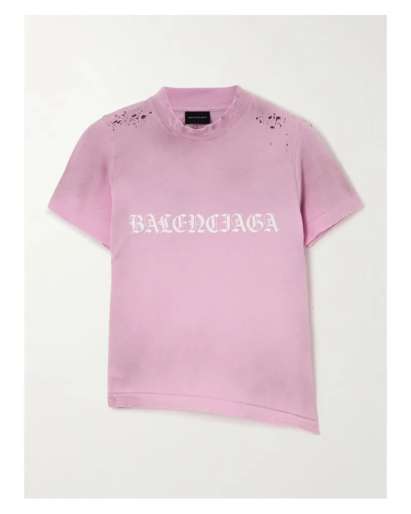 Balenciaga Verkürztes T-shirt Aus Stretch-baumwoll-jersey Mit Distressed-details Und Print - Pink Pink