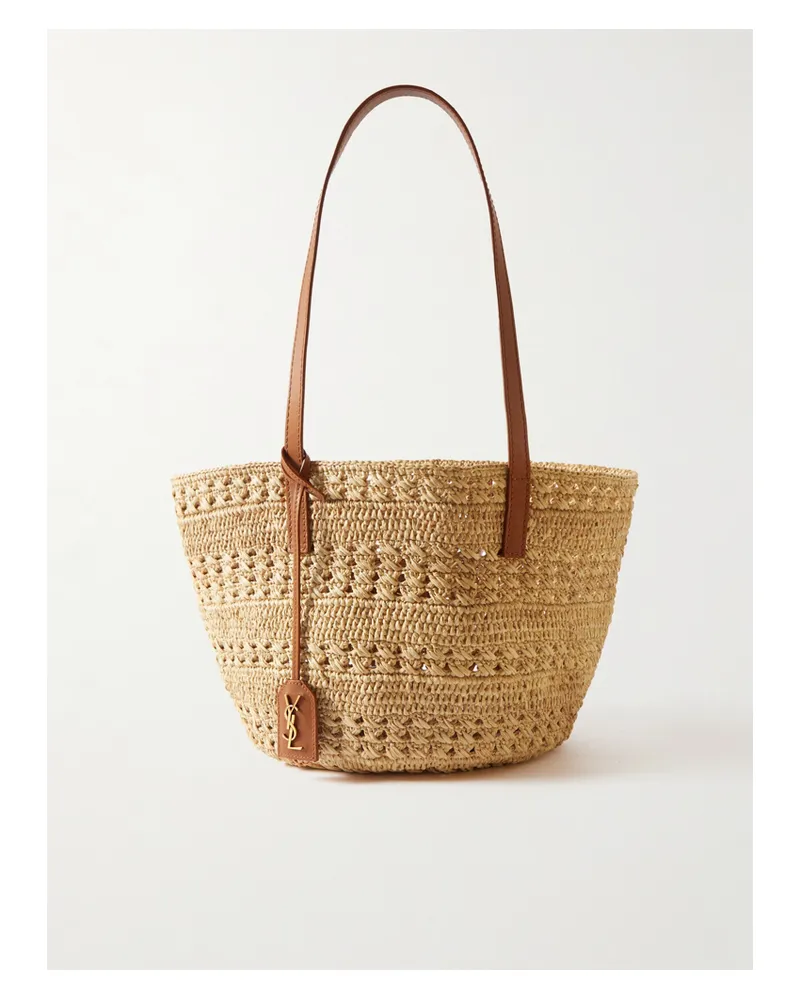 Saint Laurent Small Panier Leather-trimmed Raffia Tote - Neutrals Neutrals