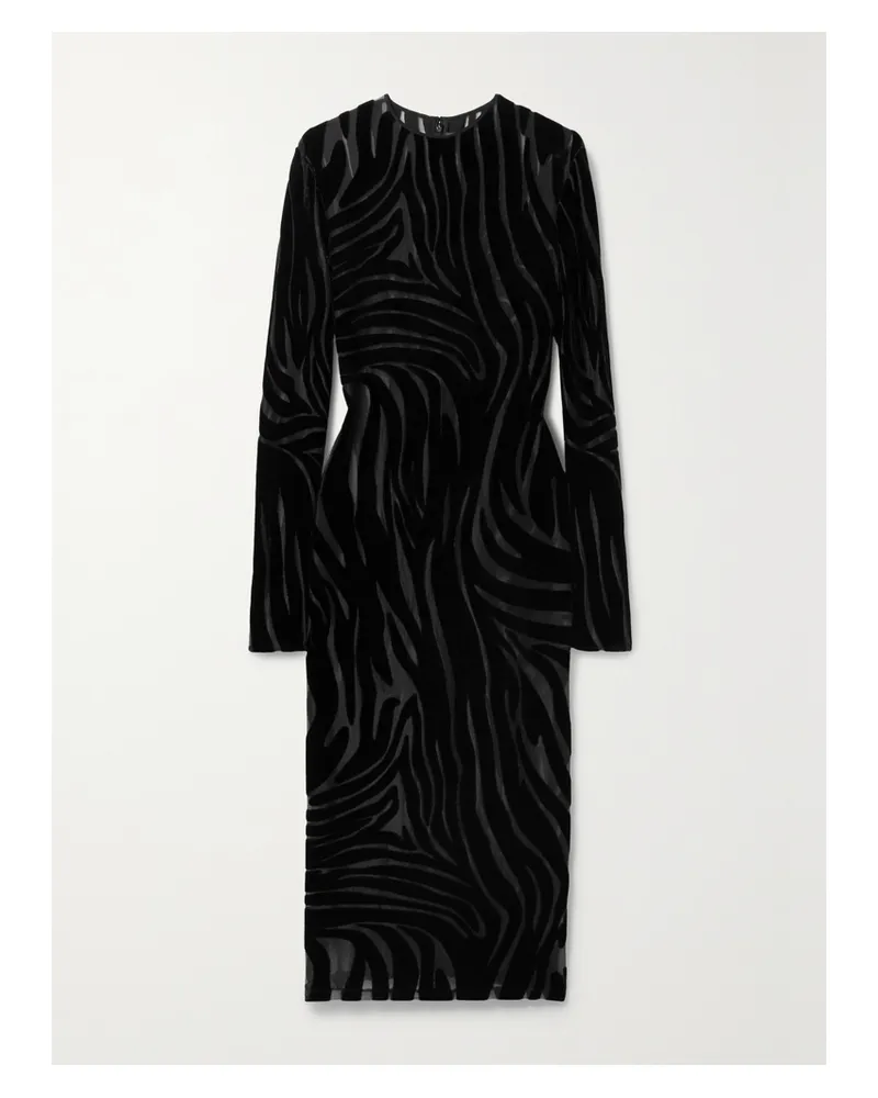 Versace Midikleid Aus Devoré-samt - Schwarz Schwarz
