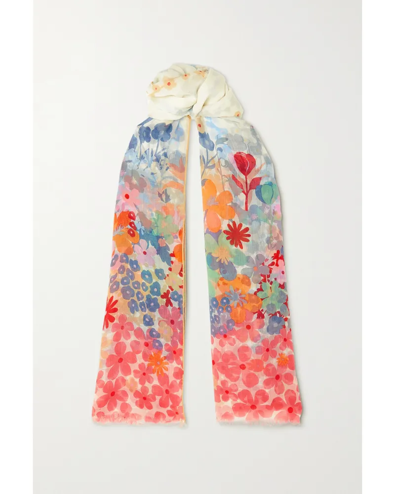 Loro Piana La Pergola Fiorita Schal Aus Kaschmir-voile Mit Blumenprint Und Fransen - Pink Pink