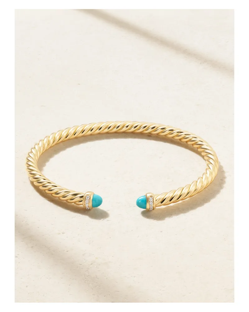 David Yurman Cablespira® Flex 18-karat Gold, Turquoise And Diamond Cuff - Blue Blue