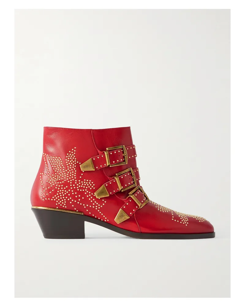 Chloé Susanna Studded Leather Ankle Boots - Red Red