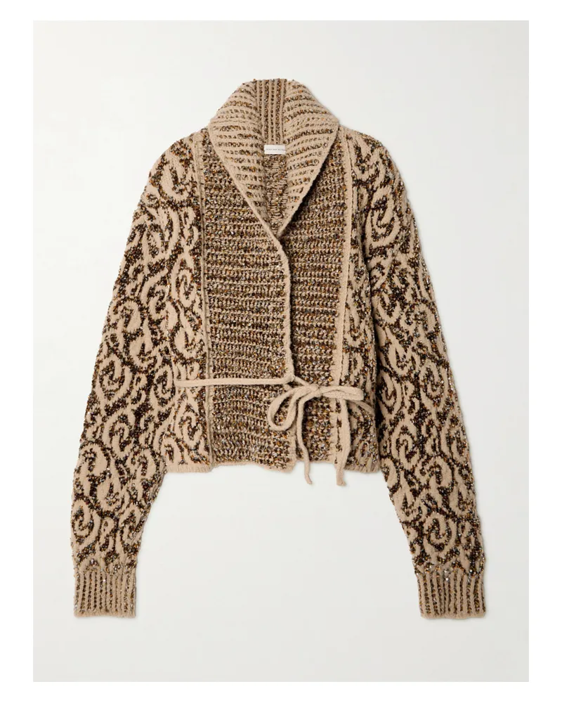 Dries van Noten Cardigan Aus Einer Wollmischung In Jacquard-strick Mit Bindegürtel - Neutral Neutral