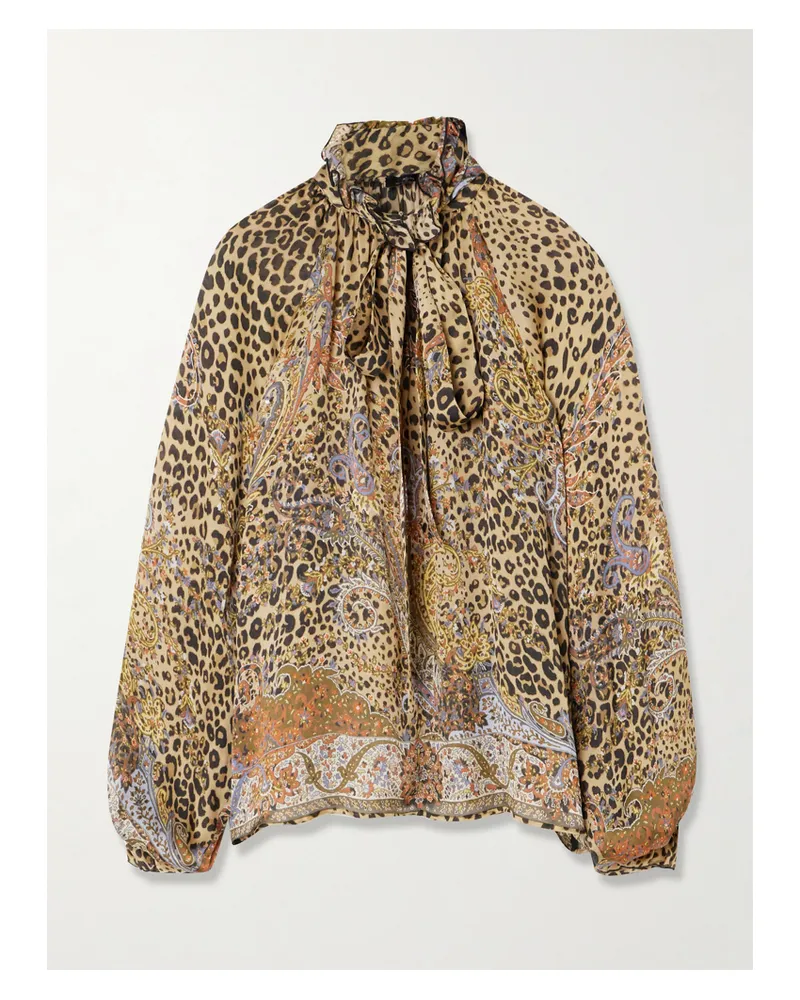 Etro Schluppenbluse Aus Bedrucktem Seidenchiffon Mit Raffungen - Animal-Print Animal-print