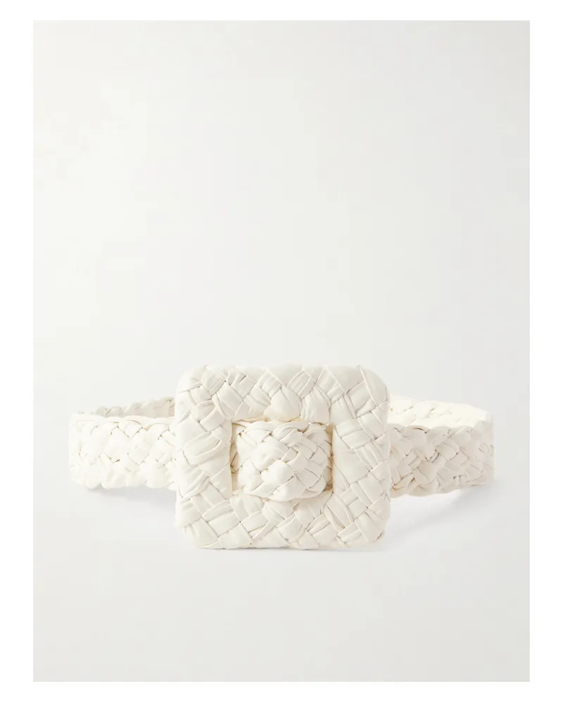 Bottega Veneta Solo Intrecciato Leather Belt - White White