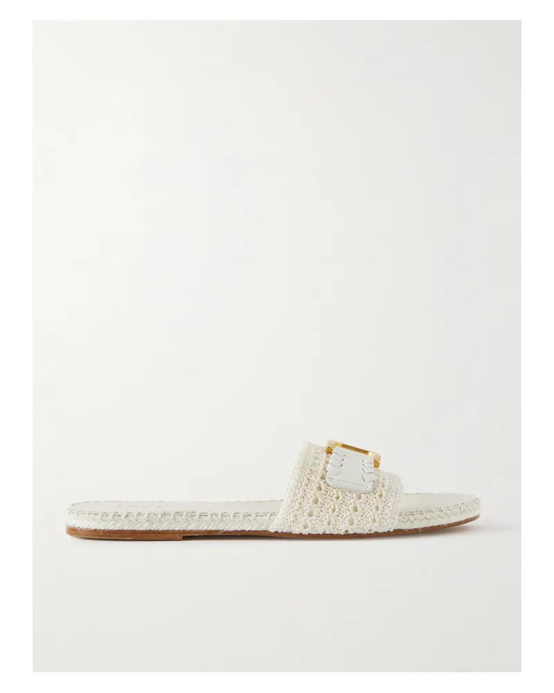 Chloé Marcie Pantoletten Aus Häkelmaterial Mit Lederbesatz - Wollweiß Wollweiß