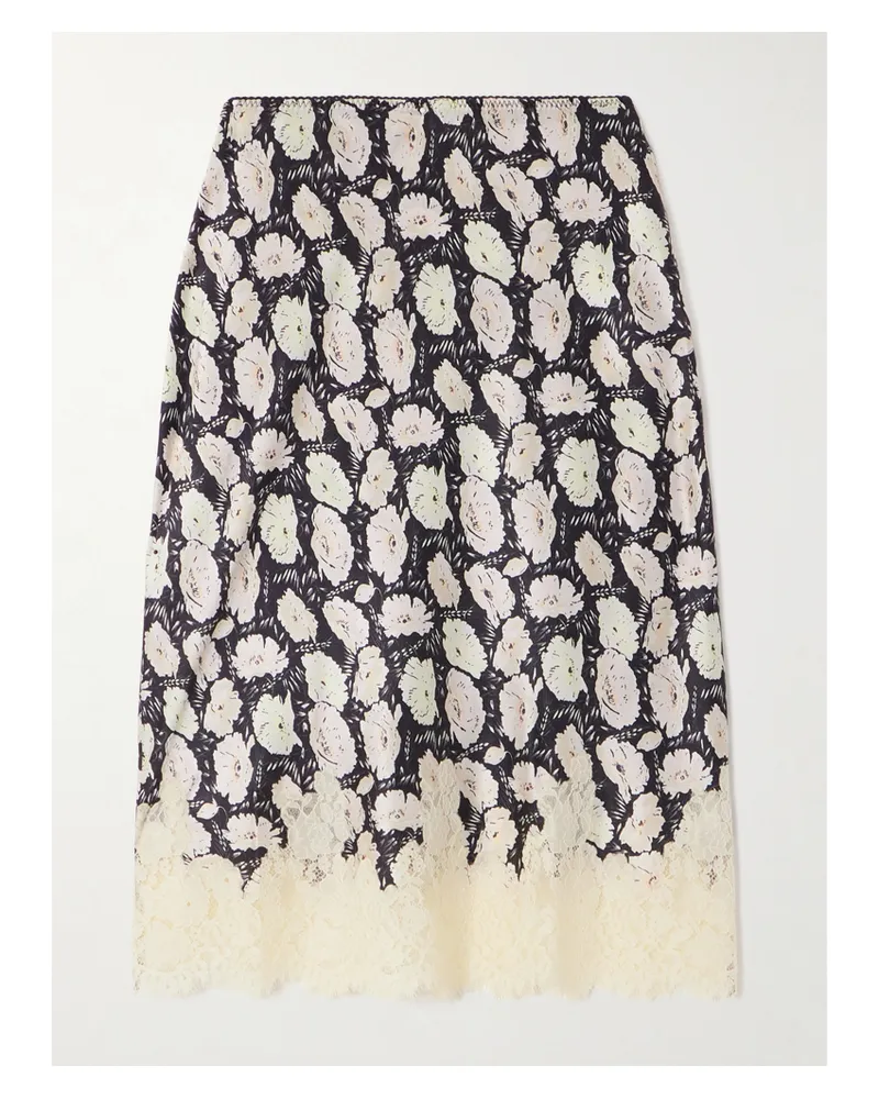 DÔEN Elowette Rock Aus Seidensatin Mit Blumenprint Und Spitzenbesatz - Mehrfarbig Mehrfarbig
