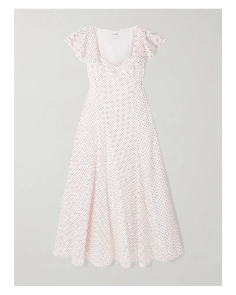 Posse Marlowe Ruffled Polka-dot Cotton-voile Midi Dress - Cream Cream