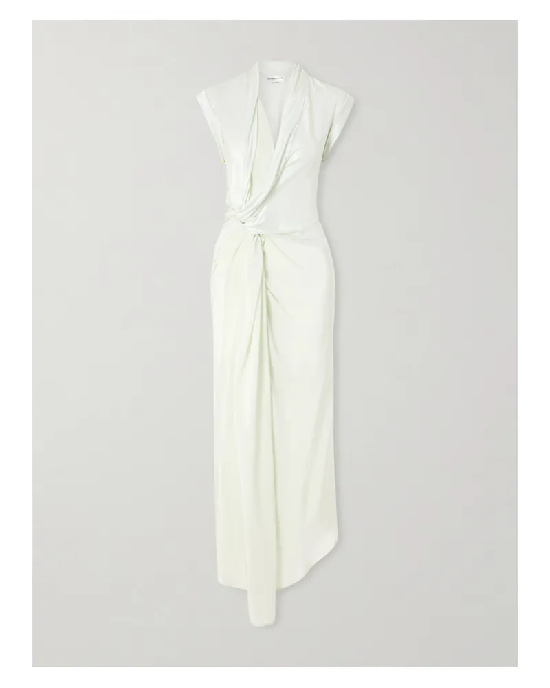 Victoria Beckham Asymmetric Twisted Satin Maxi Dress - Green Green