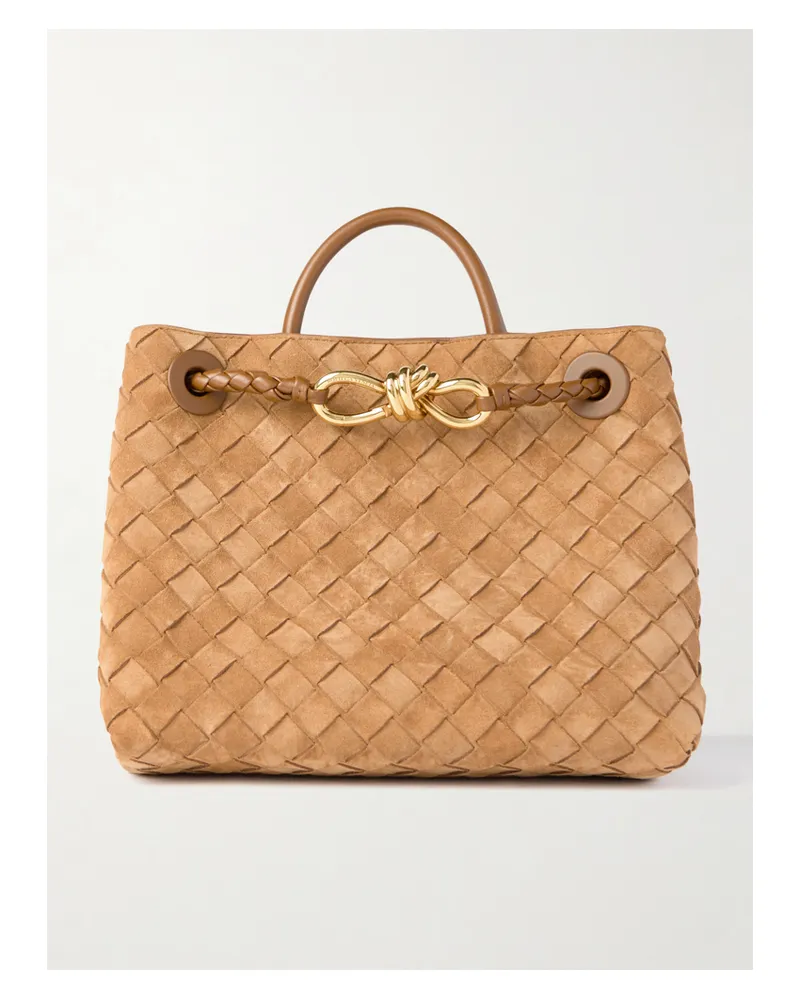 Bottega Veneta Andiamo Small Intrecciato Suede Tote - Brown Brown