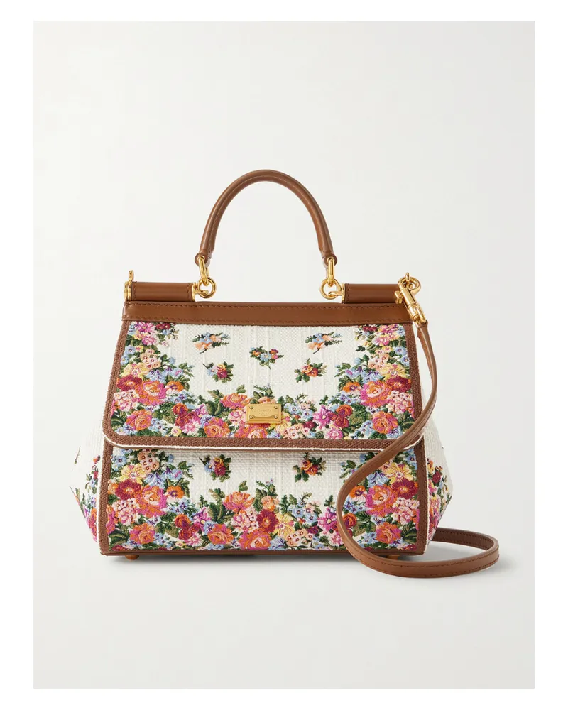 Dolce & Gabbana Sicily Kleine Schultertasche Aus Besticktem Canvas Mit Lederbesätzen - Weiß Weiß