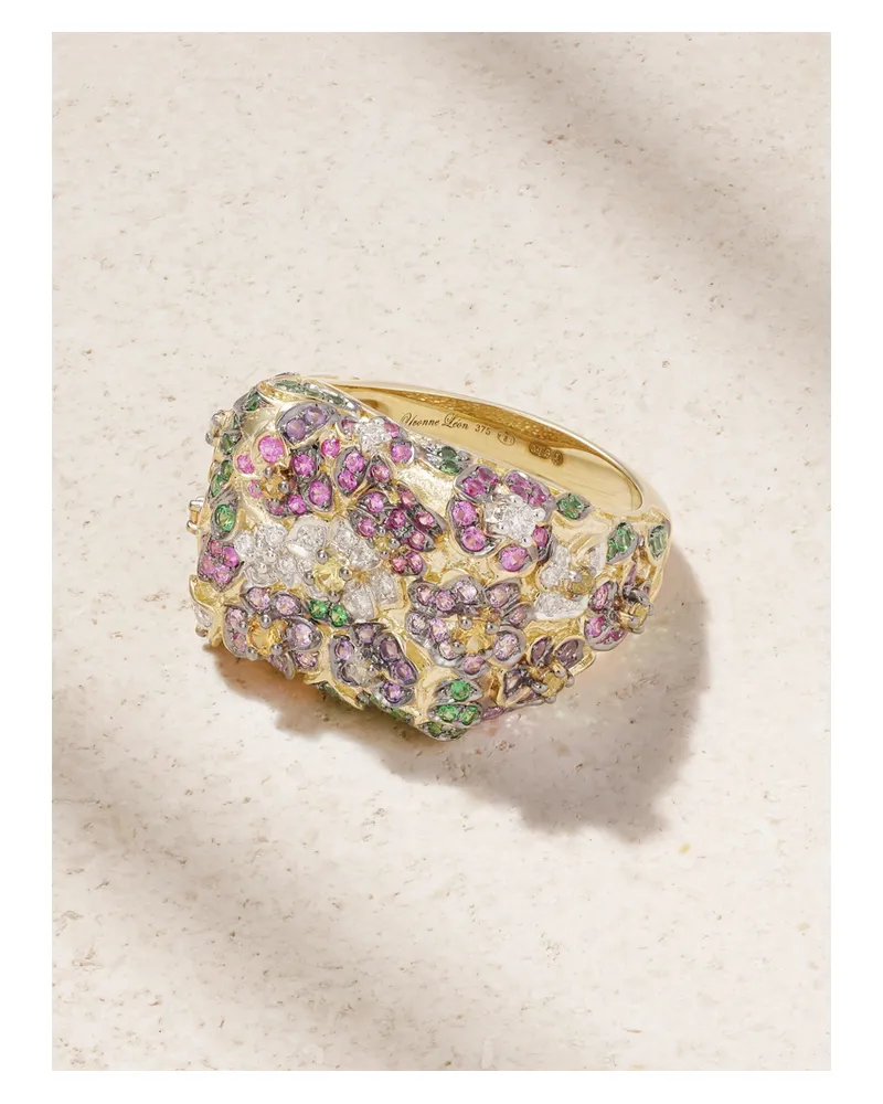 Yvonne Léon Chevalière Jolie Fleur Ring Aus 9 Karat Gold Mit Mehreren Steinen Gold