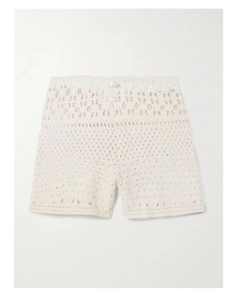 Sara Cristina Playa Shorts Aus Gehäkelter Baumwolle Mit Perle - Elfenbein Elfenbein