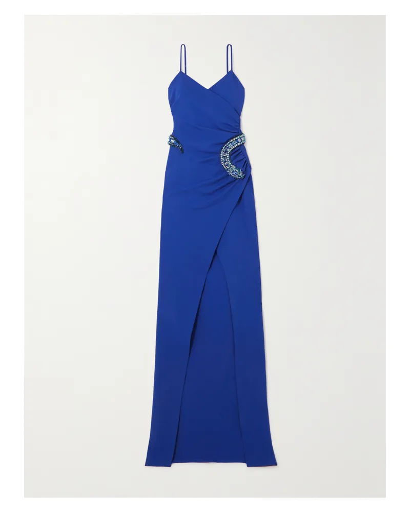 Balmain Maxikleid Aus Stretch-jersey Mit Verzierung, Raffungen Und Wickeleffekt - Blau Blau