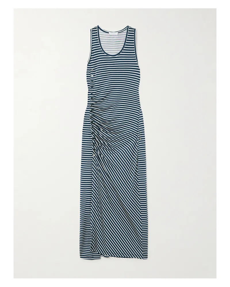 Paco Rabanne Asymmetrisches Midikleid Aus Gestreiftem Stretch-jersey Mit Raffungen - Blau Blau