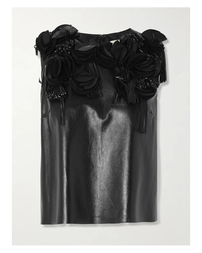 Ulla Johnson Marlowe Floral-appliquéd Leather Top - Black Black