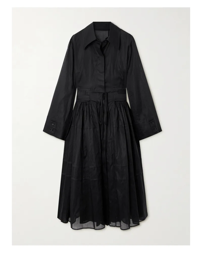 Jil Sander Midikleid Aus Baumwollpopeline Mit Raffungen - Schwarz Schwarz