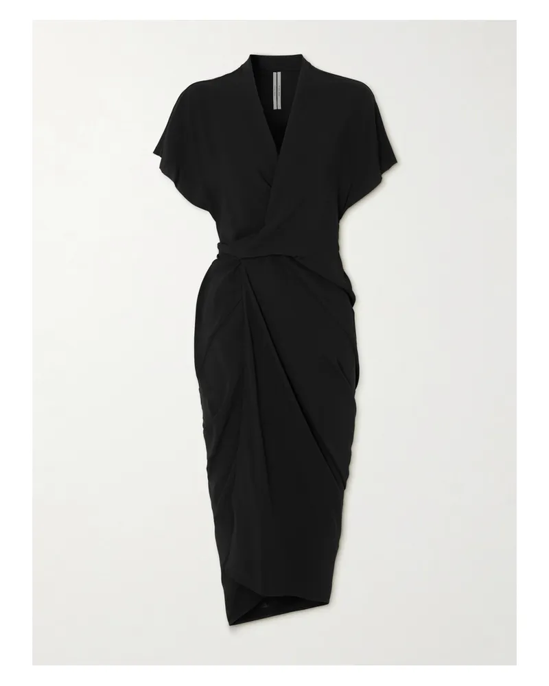Rick Owens Midikleid Aus Crêpe Mit Wickeleffekt Und Raffungen - Schwarz Schwarz