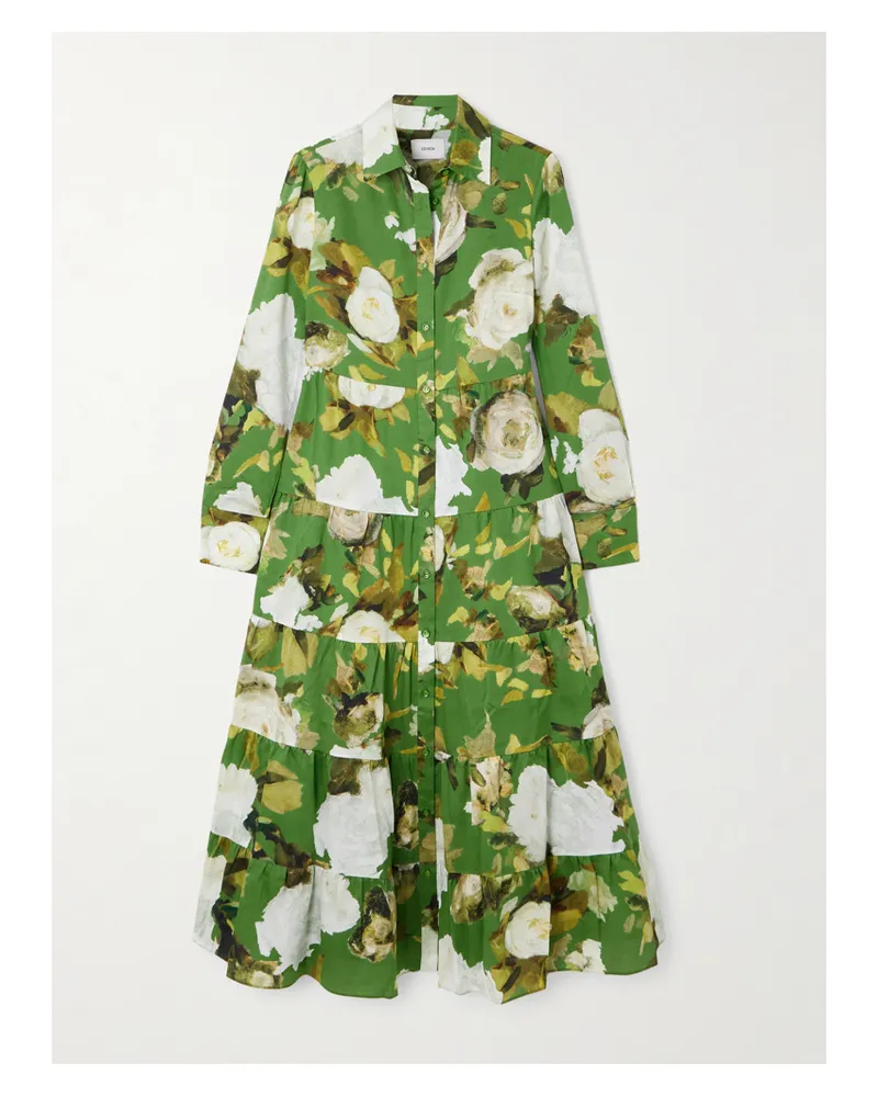 Erdem Midi-hemdblusenkleid Aus Baumwoll-voile Mit Blumenprint - Grün Grün
