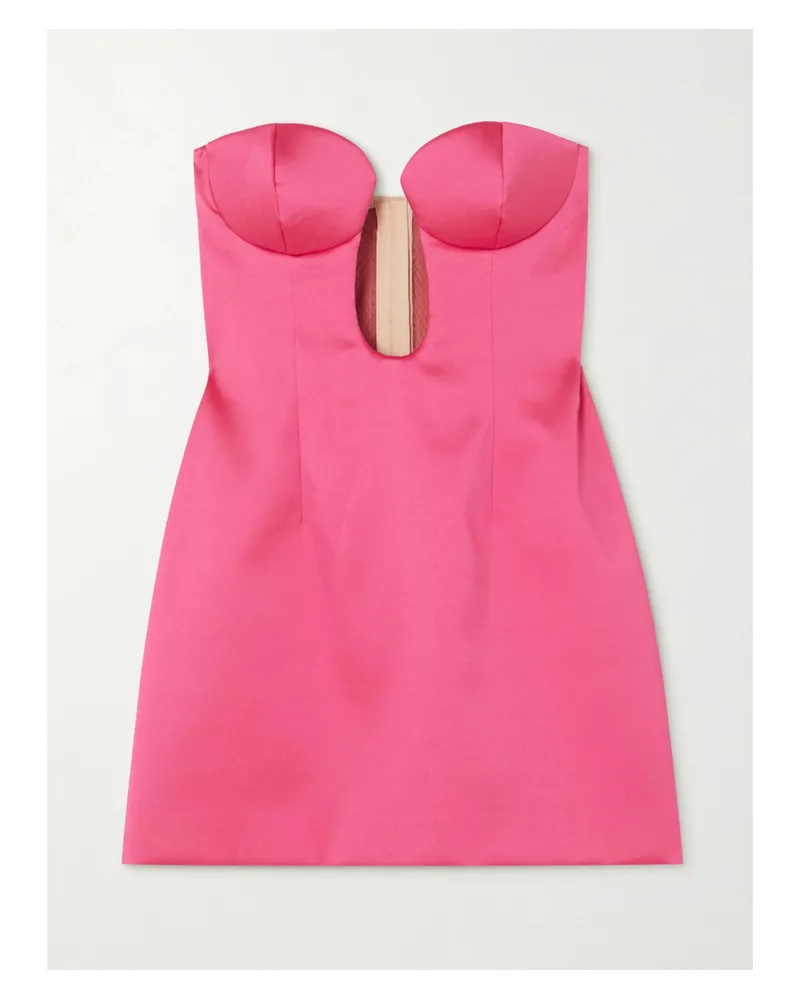 Magda Butrym Neckholder-minikleid Aus Gerafftem Stretch-jersey Mit Blumenprint, Cut-out Und Verzierung - Pink Pink