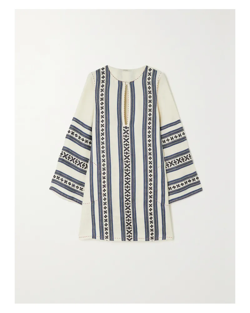 VITA KIN Mykonos Tunika Aus Leinen Mit Streifen Und Stickereien - Creme Creme