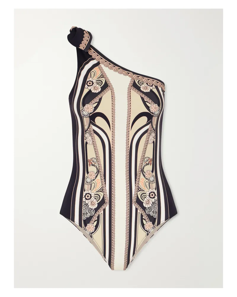 La DoubleJ Goddess One-shoulder Printed Swimsuit - Black Black