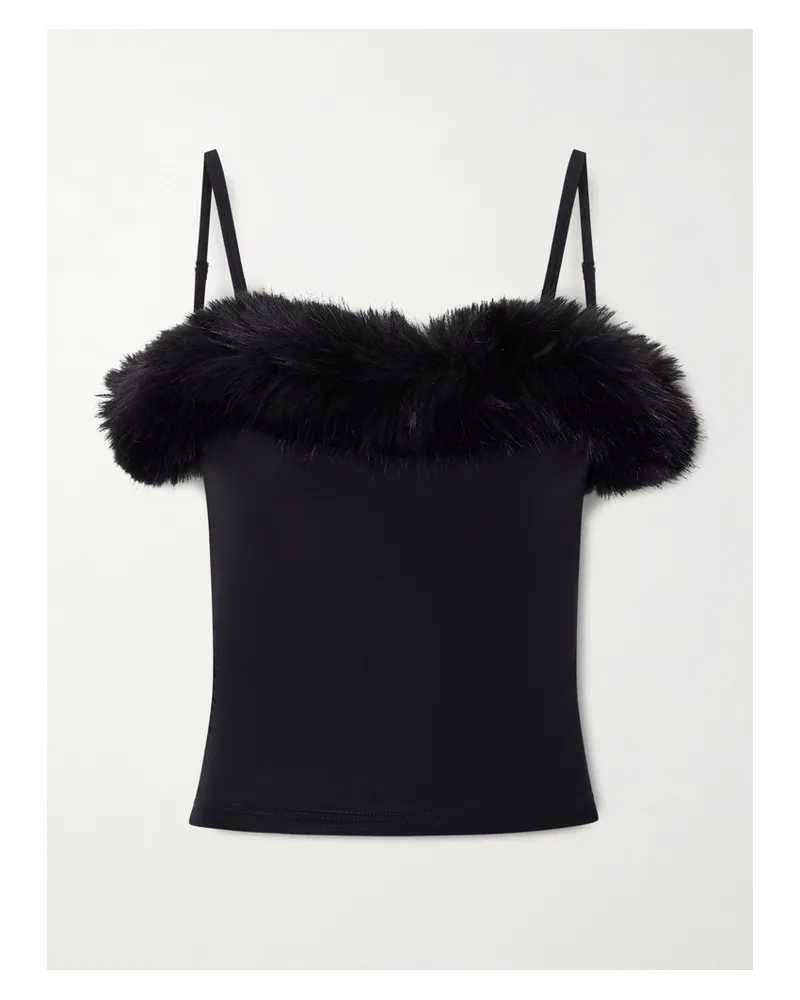 Balenciaga Top Aus Stretch-jersey Mit Besatz Aus Plüschmaterial - Schwarz Schwarz