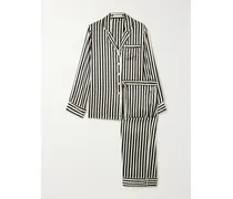 Lila Pyjama Aus Seidensatin Mit Streifen - Schwarz