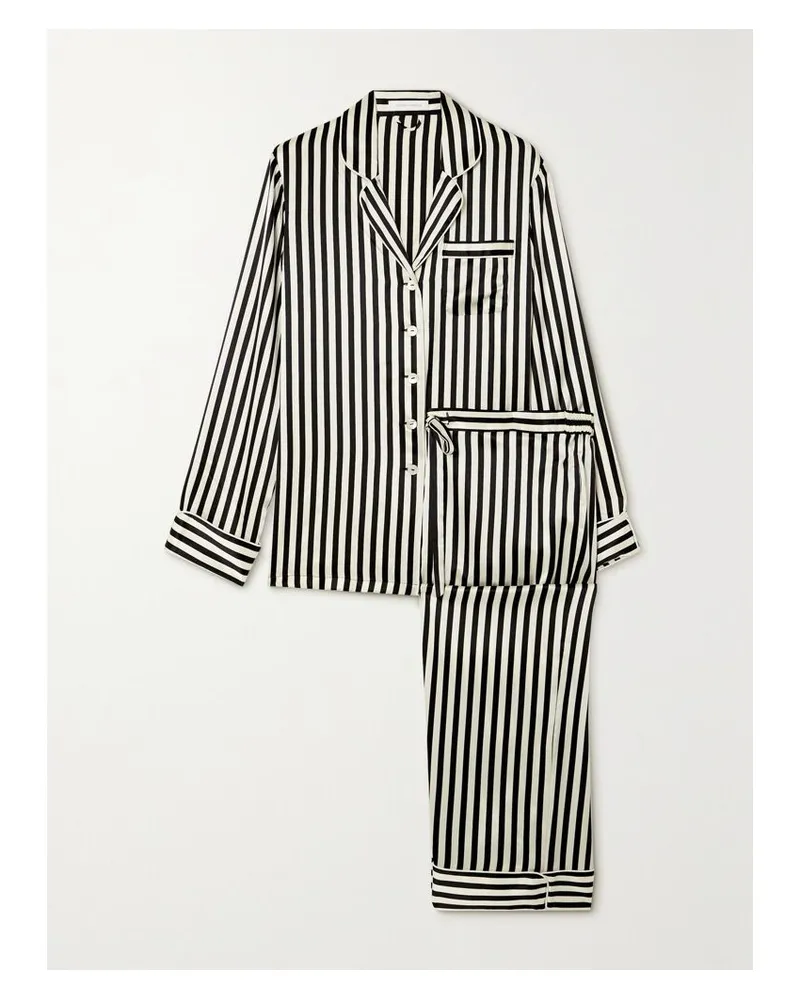 Olivia von Halle Lila Pyjama Aus Seidensatin Mit Streifen - Schwarz Schwarz
