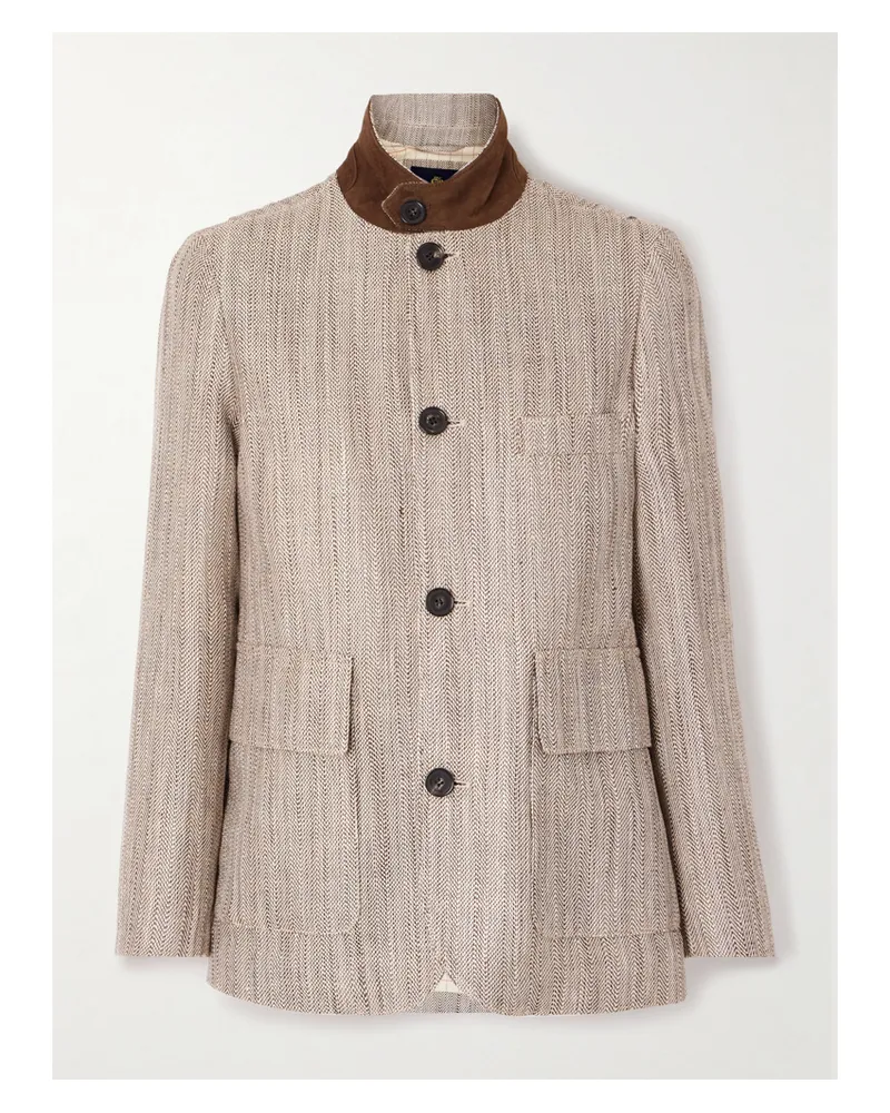 Loro Piana Suede-trimmed Silk And Linen-blend Jacket - Brown Brown