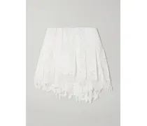 Paula's Ibiza Minirock Aus Jersey Aus Einer Baumwollmischung Mit Lochstickerei, Falten Und Fransen - Weiß