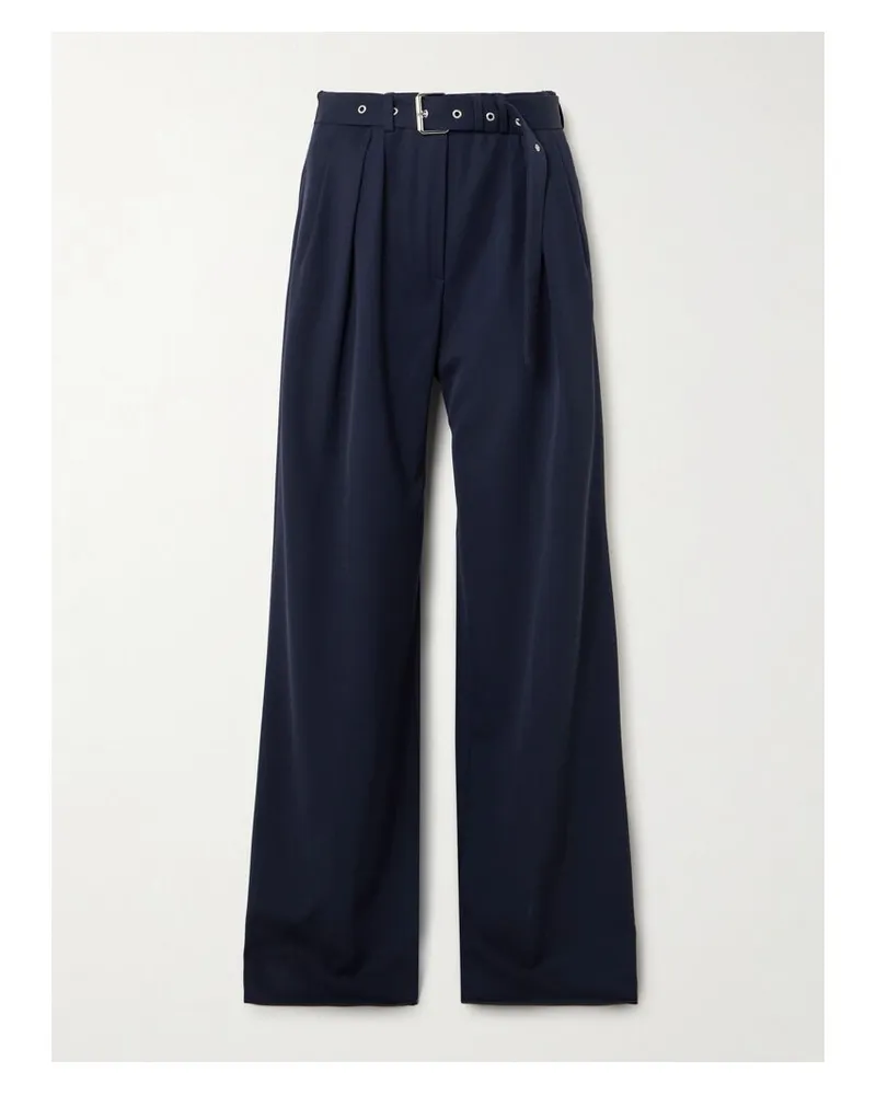 Dries van Noten Hose Mit Weitem Bein Aus Woll-twill Mit Falten Und Gürtel - Blau Blau