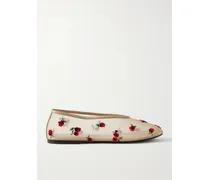 Marcy Embroidered Mesh Ballet Flats - Cream