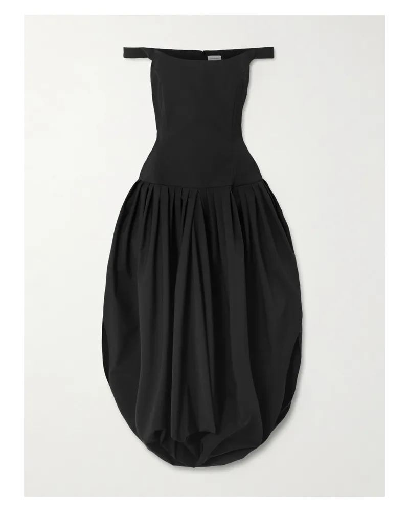 Magda Butrym Schulterfreies Midikleid Aus Seidenpopeline - Schwarz Schwarz